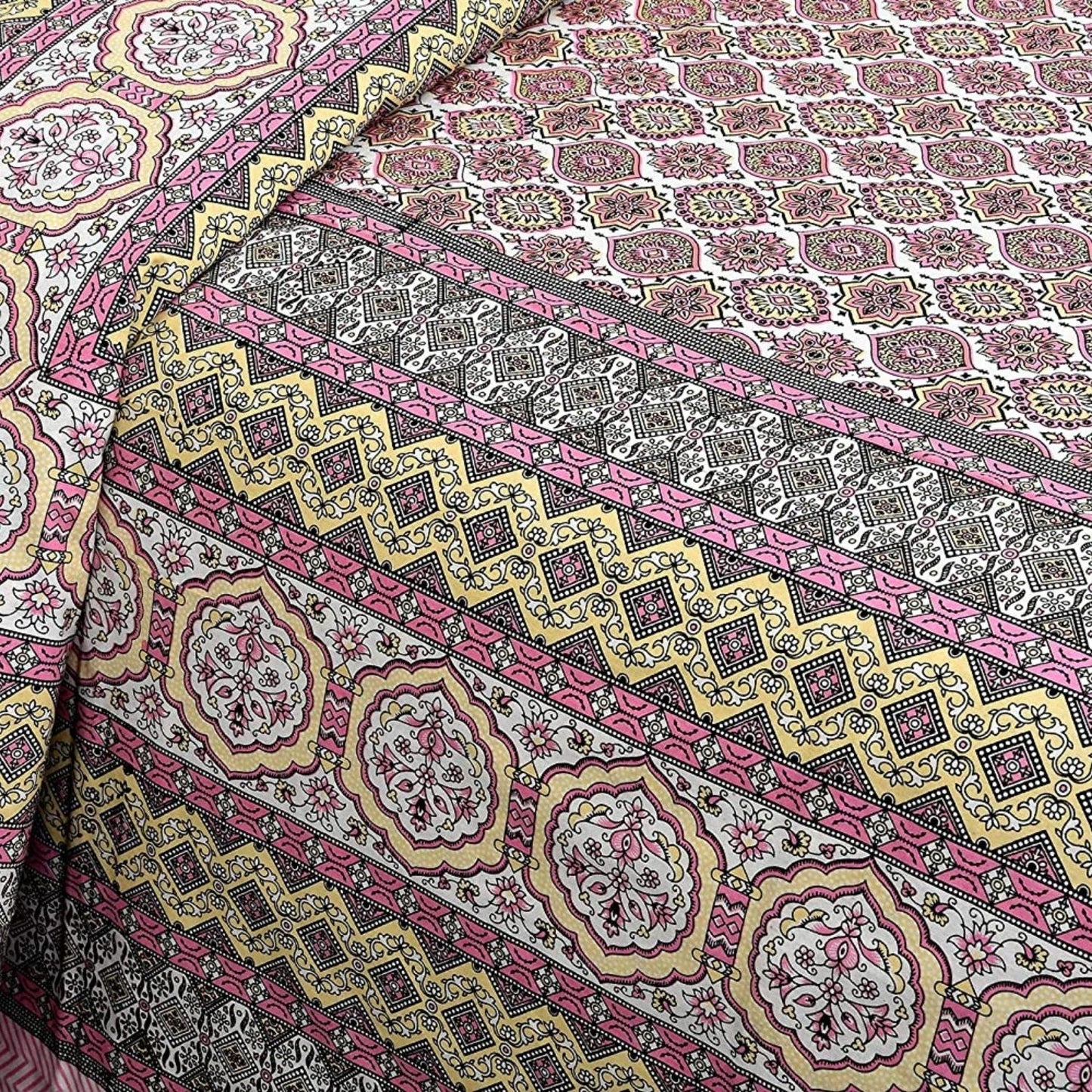 Peach & Petals – Ethnic Jaipuri Printed Bedsheet Set with Pillow Covers