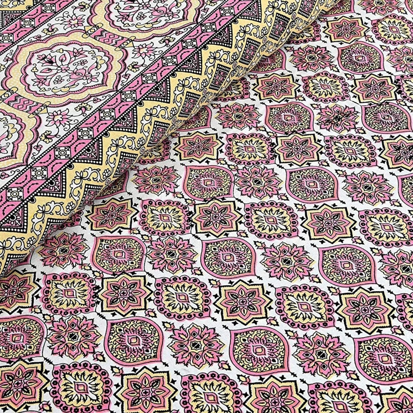 Peach & Petals – Ethnic Jaipuri Printed Bedsheet Set with Pillow Covers