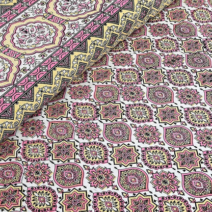 Peach & Petals – Ethnic Jaipuri Printed Bedsheet Set with Pillow Covers