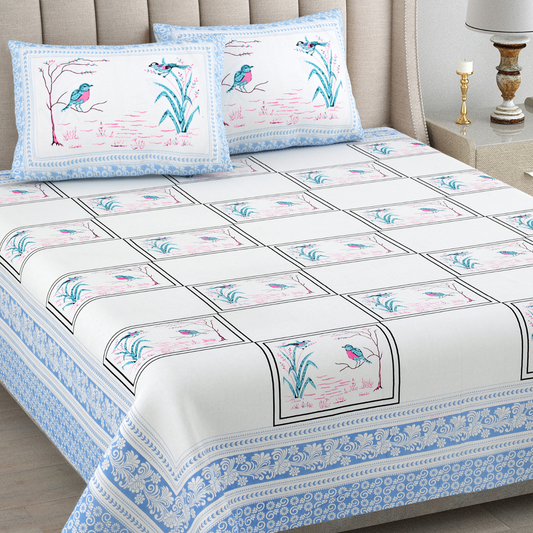 Kalakriti Neelkanth Serenity Pure Cotton Double Bedsheet with 2 Pillow Covers