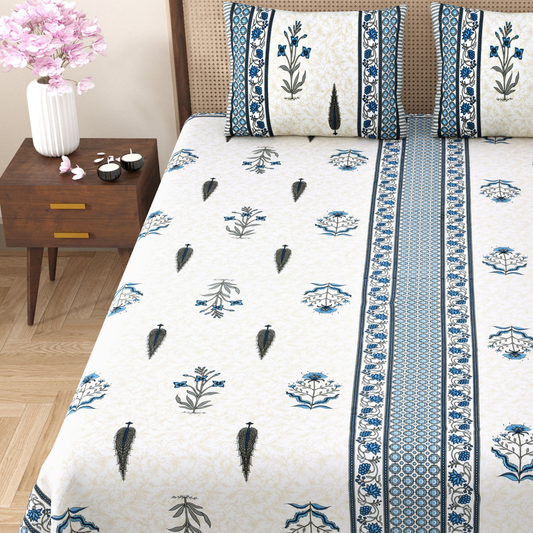 Gulmohar Earthy Whispers Pure Cotton Double Bedsheet with 2 Pillow Covers