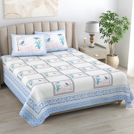 Kalakriti Neelkanth Serenity Pure Cotton Double Bedsheet with 2 Pillow Covers