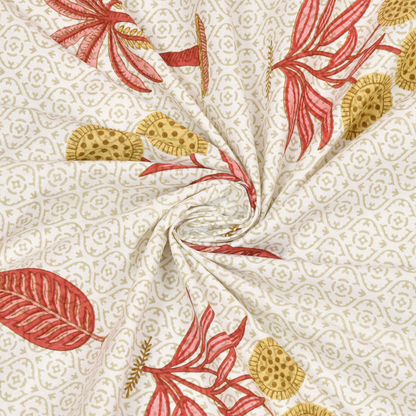 Gulmohar Peach Palms Pure Cotton Double Bedsheet with 2 Pillow Covers