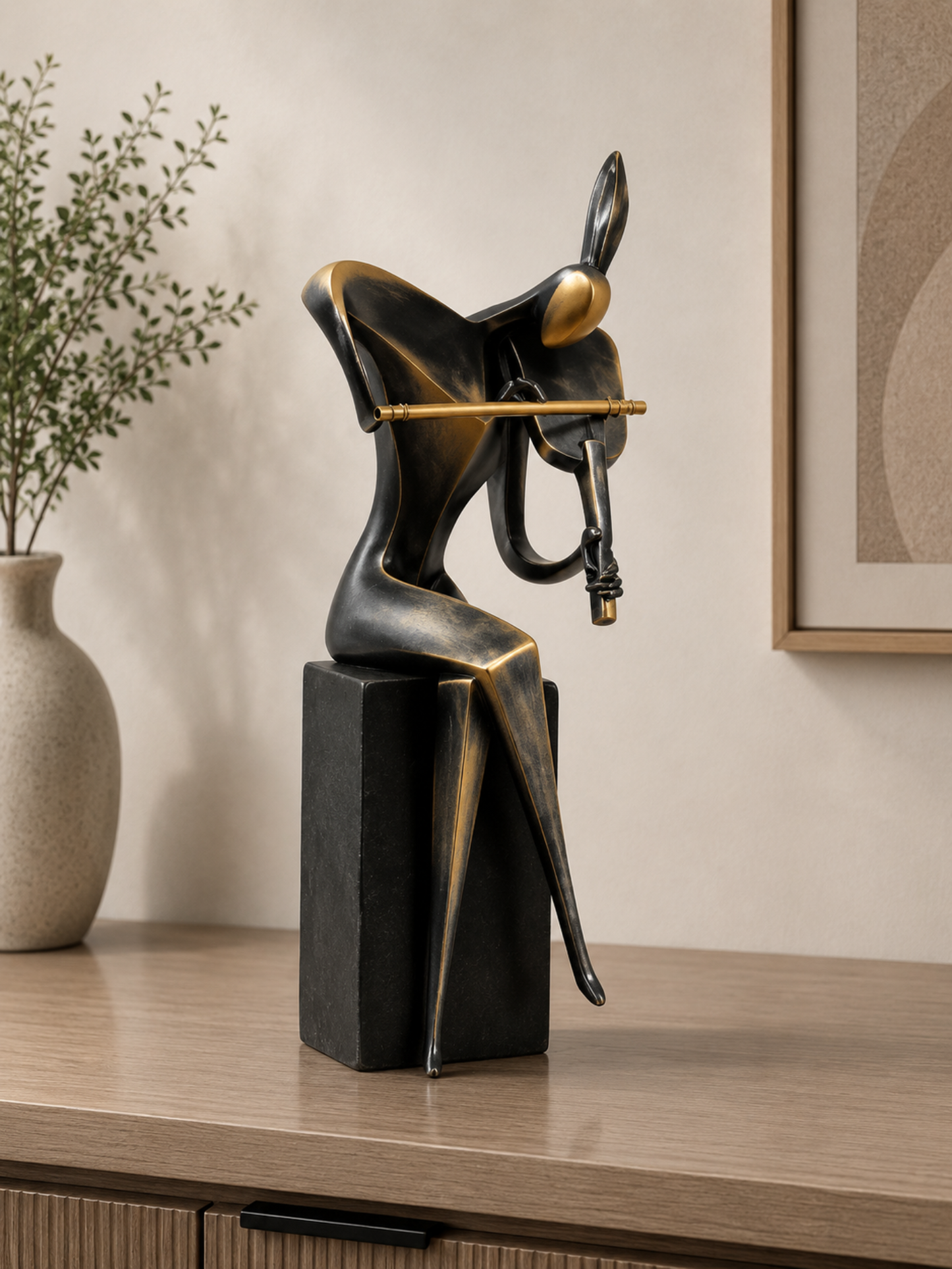 Abstract Flute Player Sculpture