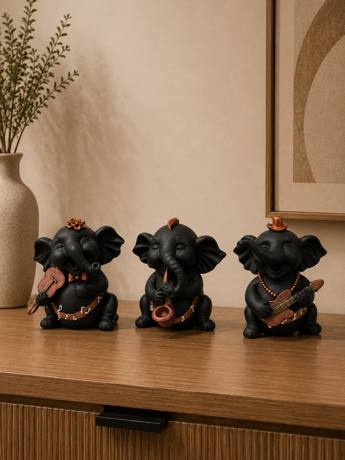 Musical Elephant Trio Showpiece