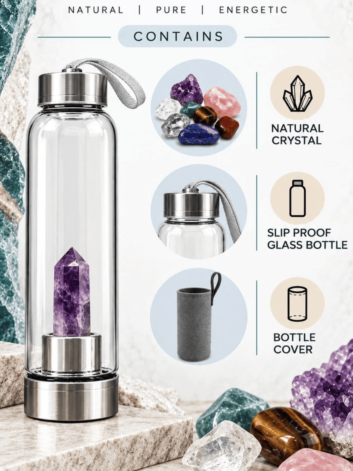 Rose Quartz Crystal Water Bottle