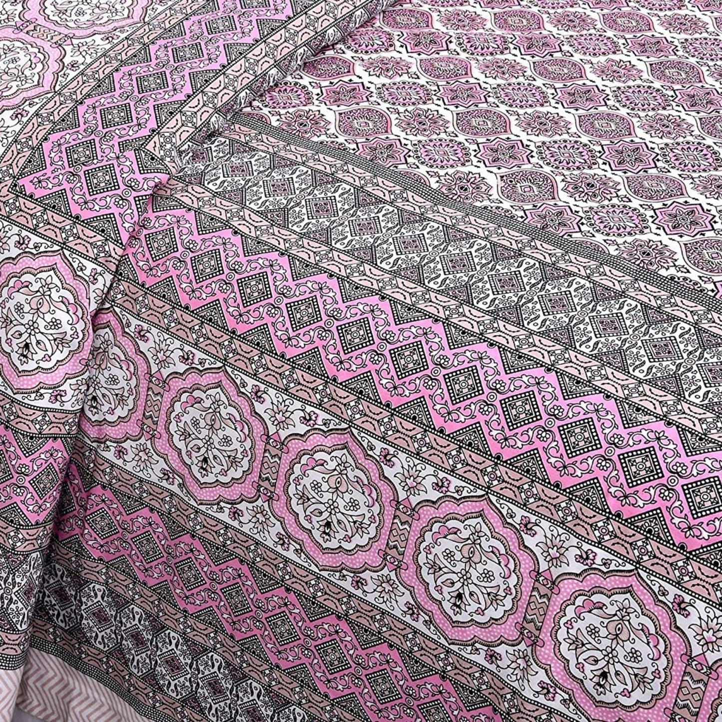 Rosy Royalty – Ethnic Jaipuri Printed Bedsheet Set with Pillow Covers