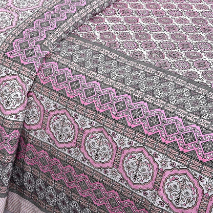 Rosy Royalty – Ethnic Jaipuri Printed Bedsheet Set with Pillow Covers