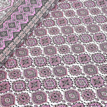 Rosy Royalty – Ethnic Jaipuri Printed Bedsheet Set with Pillow Covers