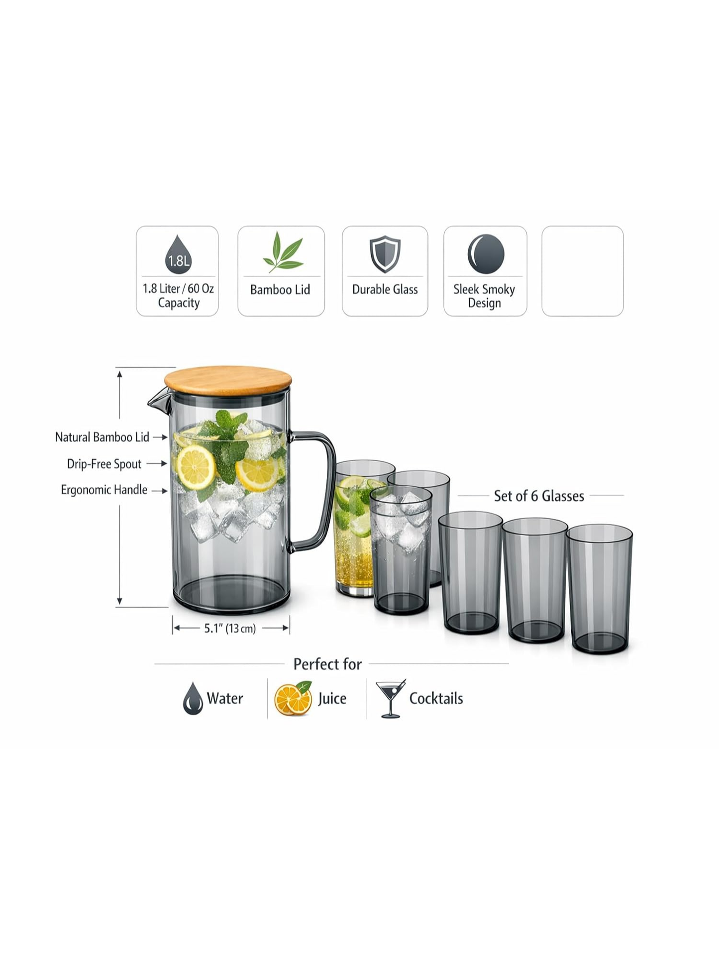 Smoke Luxe Jug & Glass Set