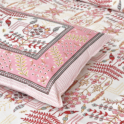 Pastel Serenity Sanganeri Single Bedsheet with 1 Pillow Cover Printed Flat Bed Sheet (60" x 90")