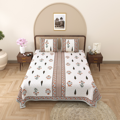 Gulmohar Blush Botanics Pure Cotton Double Bedsheet with 2 Pillow Covers