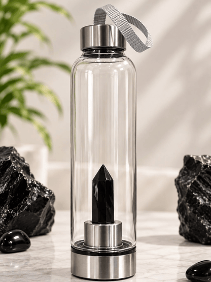 Black Obsidian Crystal Water Bottle