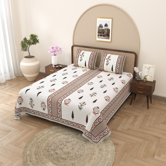 Gulmohar Blush Botanics Pure Cotton Double Bedsheet with 2 Pillow Covers