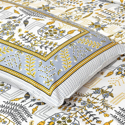 Vintage Vines Sanganeri Single Bedsheet with 1 Pillow Cover Printed Flat Bed Sheet (60" x 90")