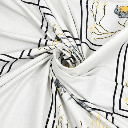 Kalakriti Sparrow Sketch Pure Cotton Double Bedsheet with 2 Pillow Covers