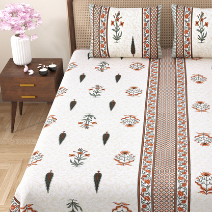 Gulmohar Blush Botanics Pure Cotton Double Bedsheet with 2 Pillow Covers