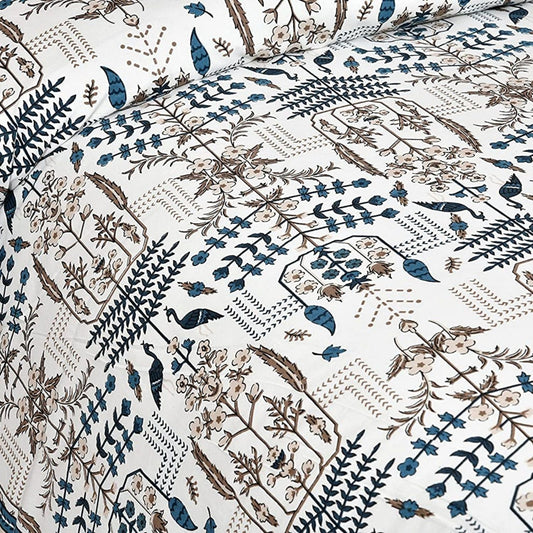 Classic Charisma Sanganeri Single Bedsheet with 1 Pillow Cover Printed Flat Bed Sheet (60" x 90")