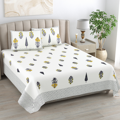 Kalakriti Sunleaf Whisper Pure Cotton Double Bedsheet with 2 Pillow Covers