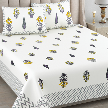 Kalakriti Sunleaf Whisper Pure Cotton Double Bedsheet with 2 Pillow Covers
