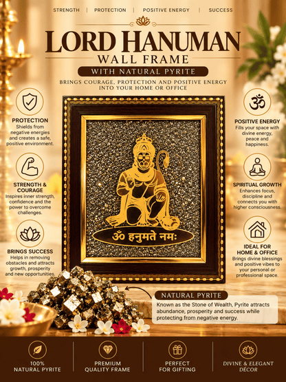 Lord Hanuman Frame with Natural Pyrite