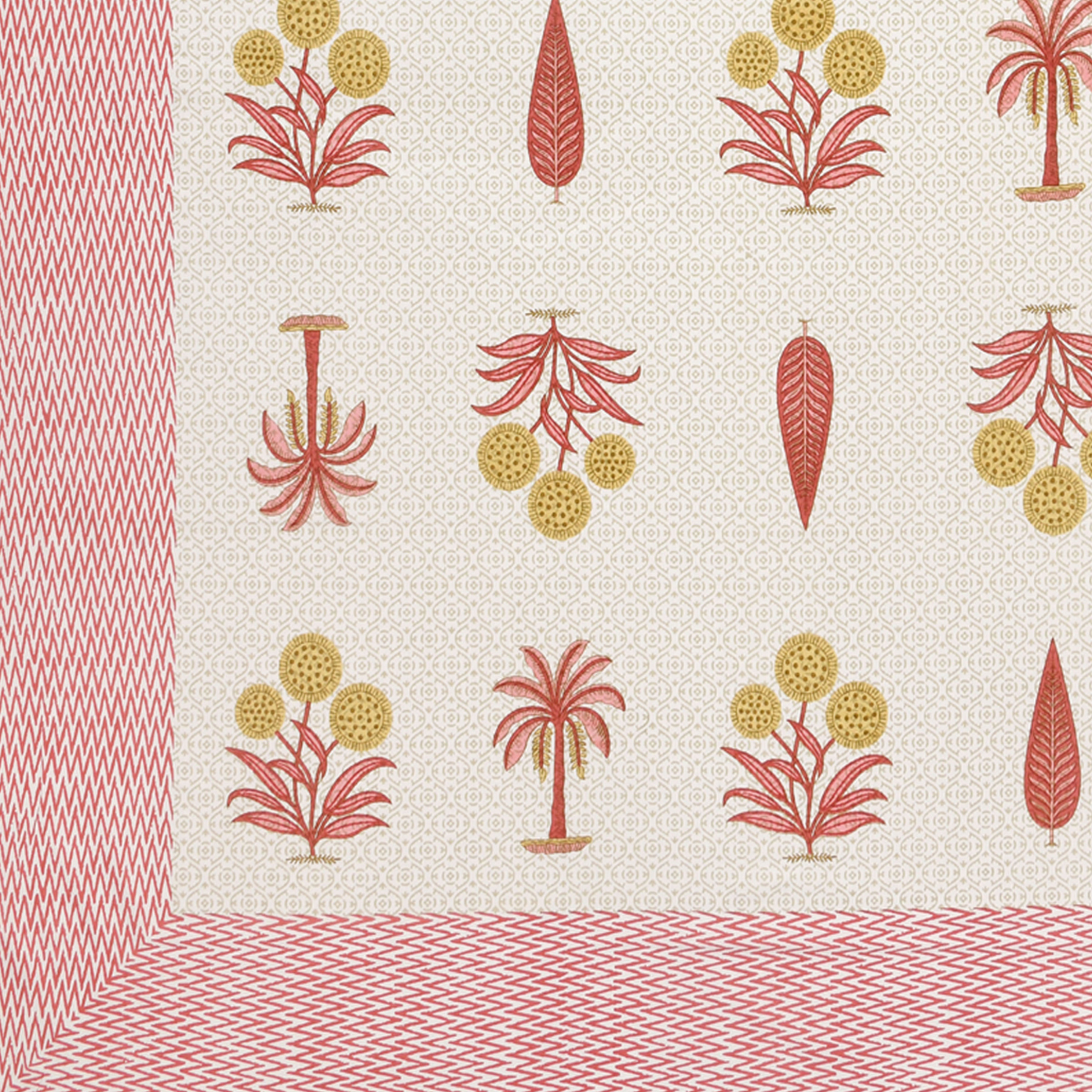 Gulmohar Peach Palms Pure Cotton Double Bedsheet with 2 Pillow Covers