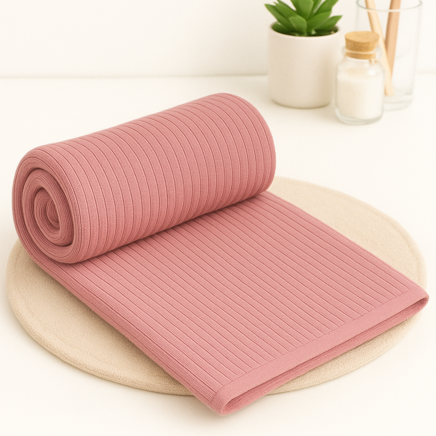 Rosewood Pink - Solid Waffle Cotton Soft Towel Set : 1 Bath Towel and 2 Hand Towels
