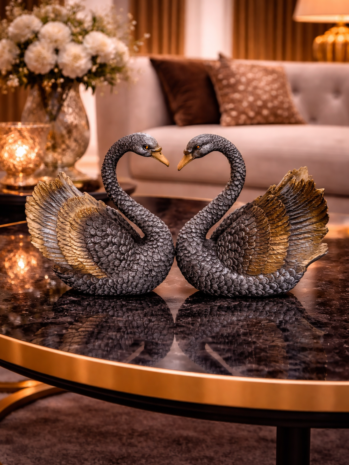 Imperial Silver-Gold Swan Pair
