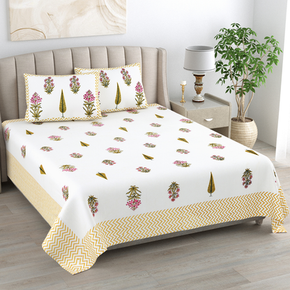 Kalakriti Mustard Mirage Pure Cotton Double Bedsheet with 2 Pillow Covers