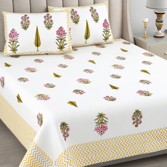 Kalakriti Mustard Mirage Pure Cotton Double Bedsheet with 2 Pillow Covers