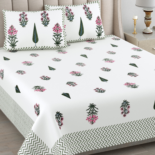 Kalakriti Monsoon Botanica Pure Cotton Double Bedsheet with 2 Pillow Covers