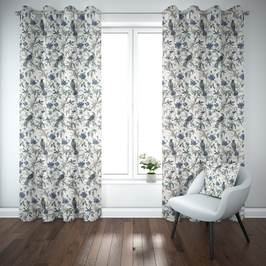 BLUEBIRD BOTANICA ANOKHI HOME WINDOW CURTAIN 9 FEET LONG X 3.75 WIDTH PAIR