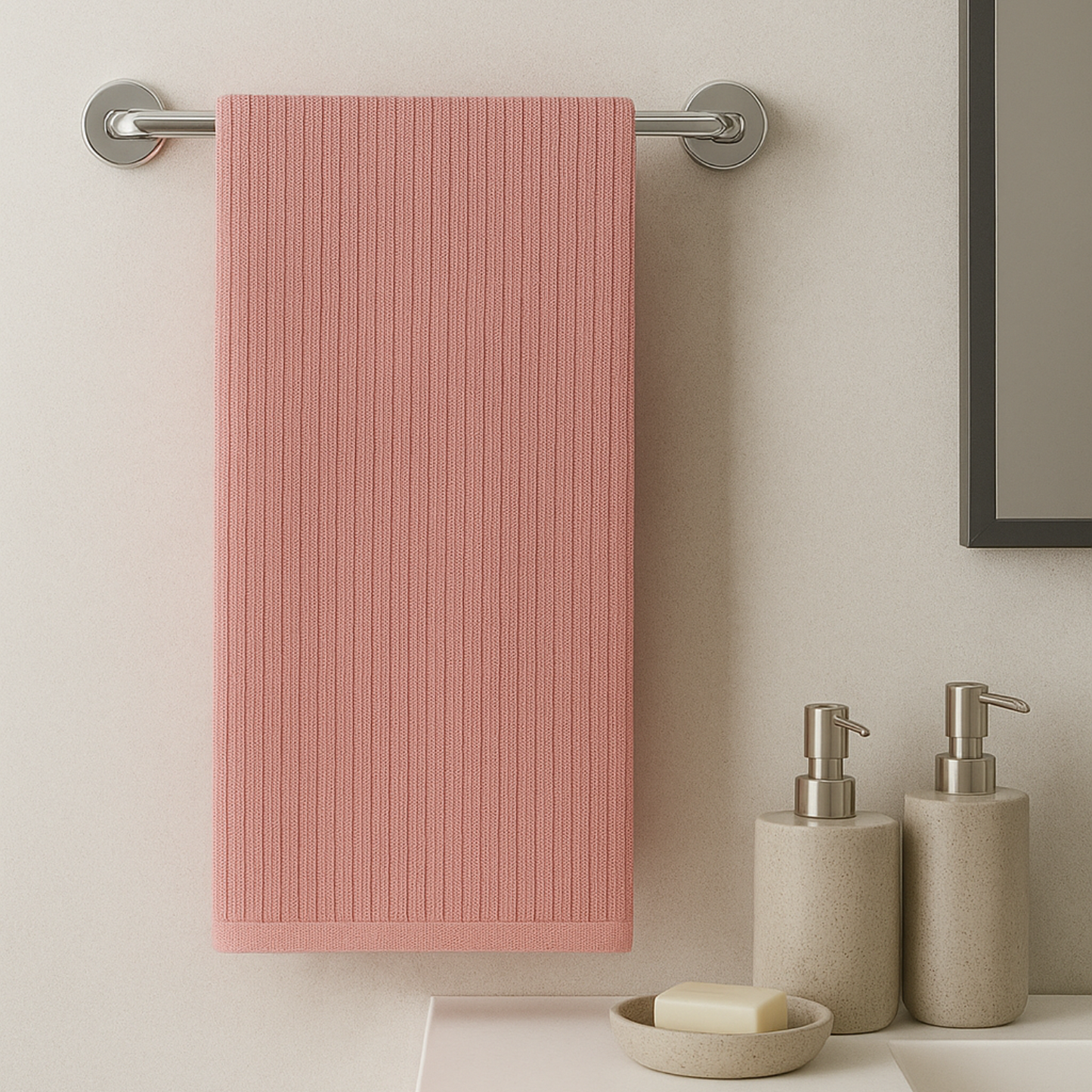 Rosewood Pink - Solid Waffle Cotton Soft Towel Set : 1 Bath Towel and 2 Hand Towels