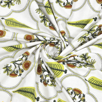 Kalakriti Lemon Laurel Pure Cotton Double Bedsheet with 2 Pillow Covers