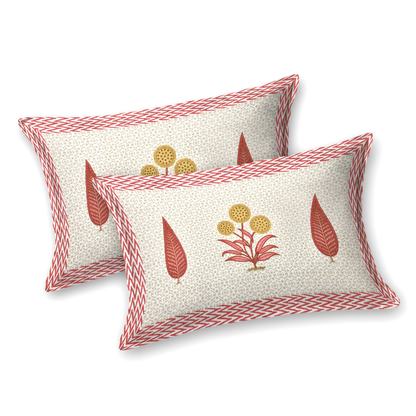 Gulmohar Peach Palms Pure Cotton Double Bedsheet with 2 Pillow Covers