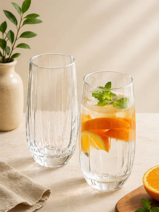 Luxe Tall Ribbed Glass Set Of 6 (400 ML)