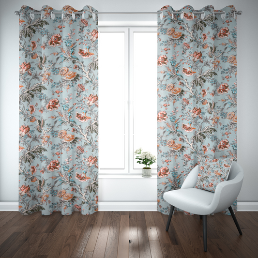 CORAL SKY ANOKHI HOME WINDOW CURTAIN 9 FEET LONG X 3.75 WIDTH PAIR