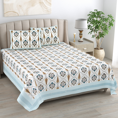 Kalakriti Botanical Breeze Pure Cotton Double Bedsheet with 2 Pillow Covers