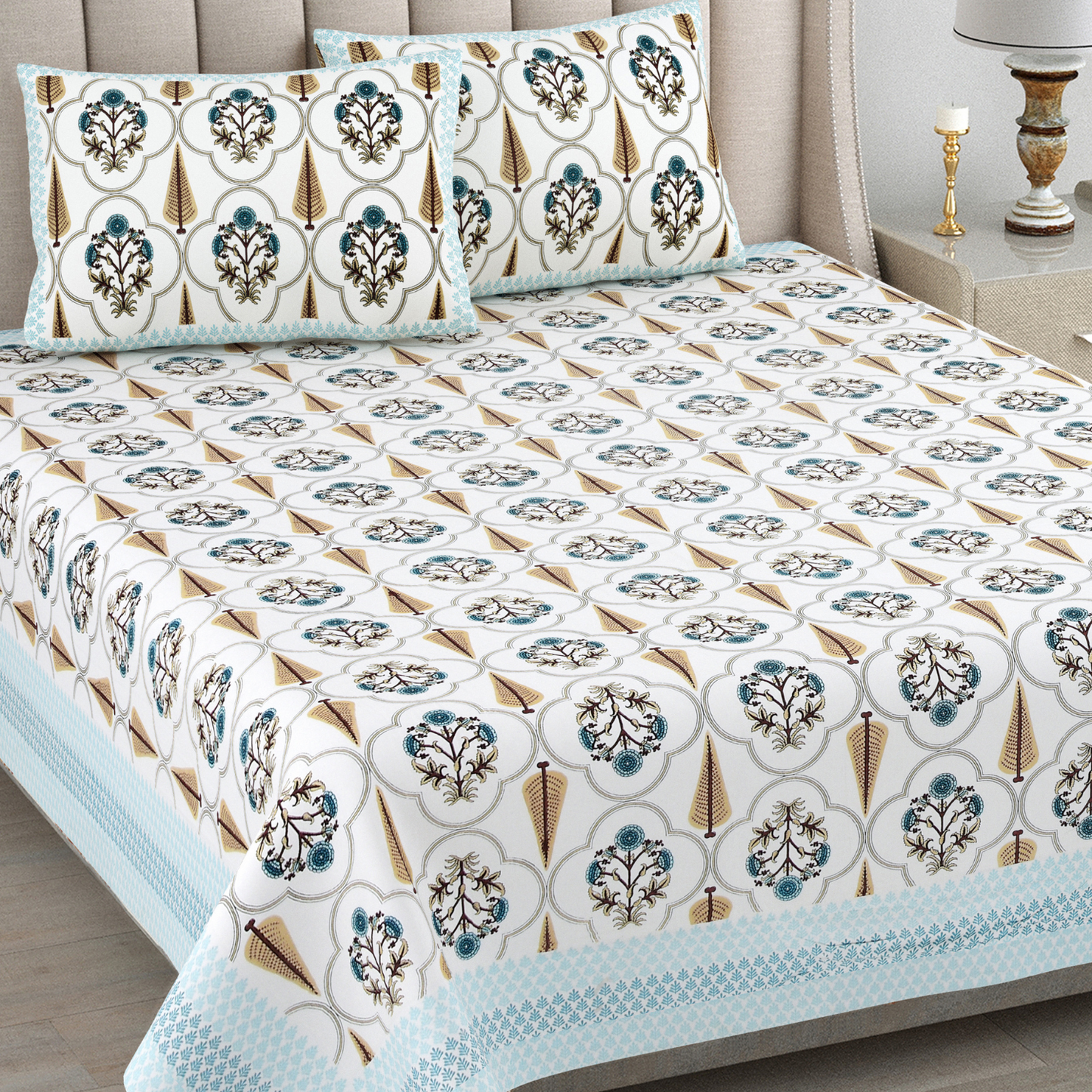 Kalakriti Botanical Breeze Pure Cotton Double Bedsheet with 2 Pillow Covers