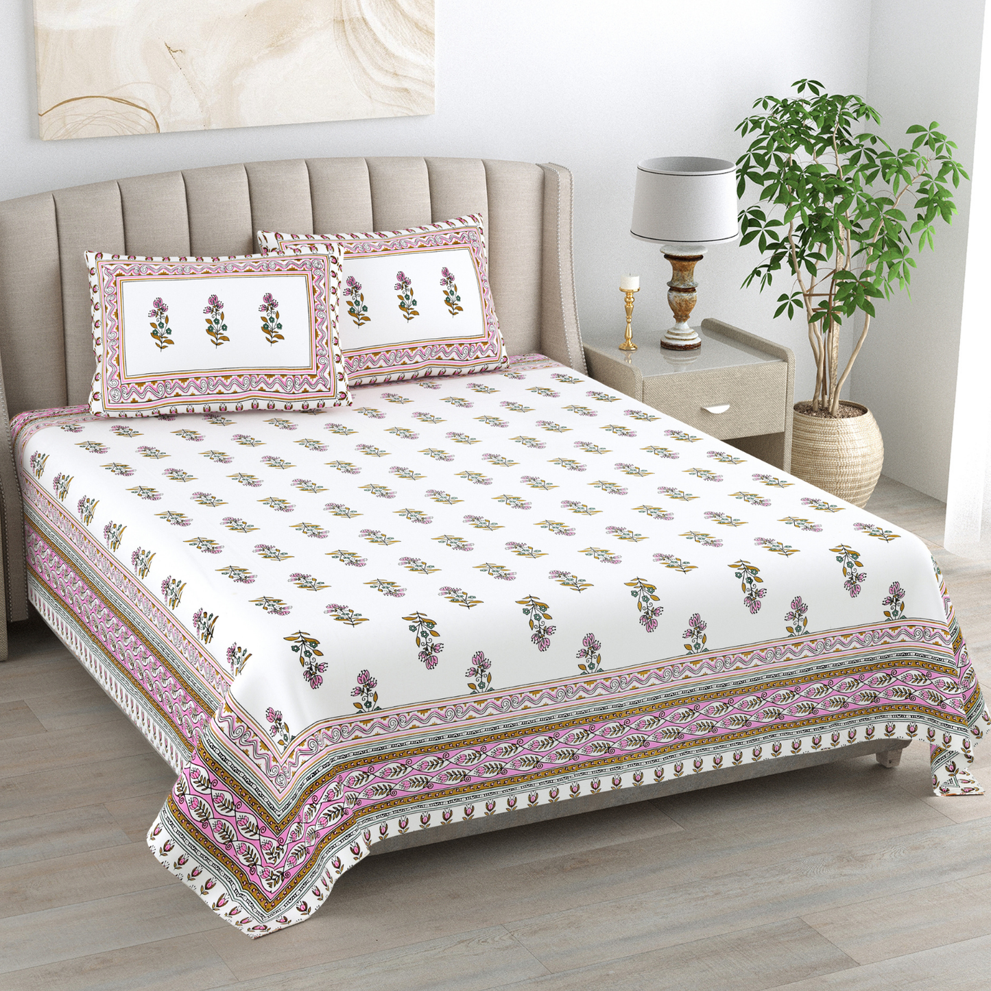 Kalakriti Gulbahar Grace Pure Cotton Double Bedsheet with 2 Pillow Covers