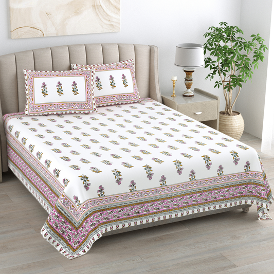 Kalakriti Gulbahar Grace Pure Cotton Double Bedsheet with 2 Pillow Covers