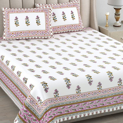 Kalakriti Gulbahar Grace Pure Cotton Double Bedsheet with 2 Pillow Covers