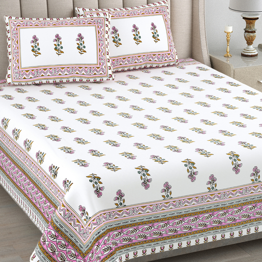Kalakriti Gulbahar Grace Pure Cotton Double Bedsheet with 2 Pillow Covers