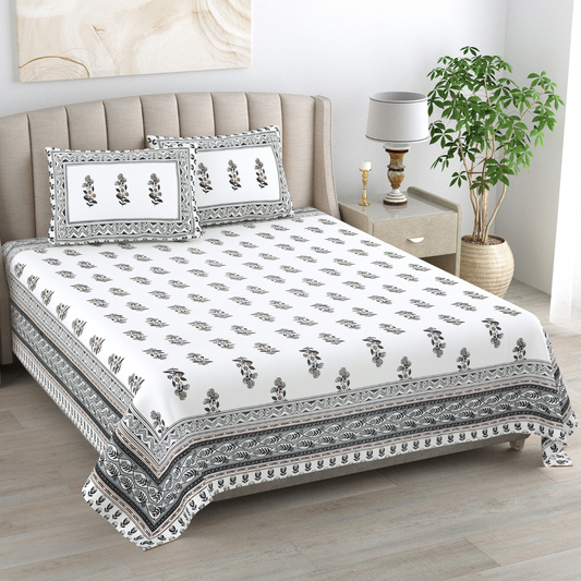 Kalakriti Phoolwari Blush Pure Cotton Double Bedsheet with 2 Pillow Covers