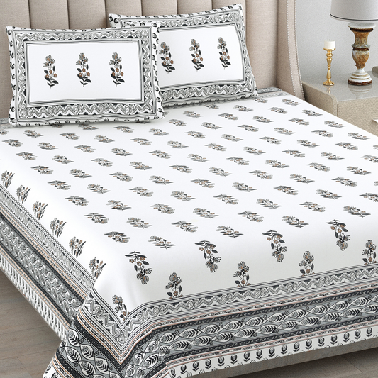 Kalakriti Phoolwari Blush Pure Cotton Double Bedsheet with 2 Pillow Covers