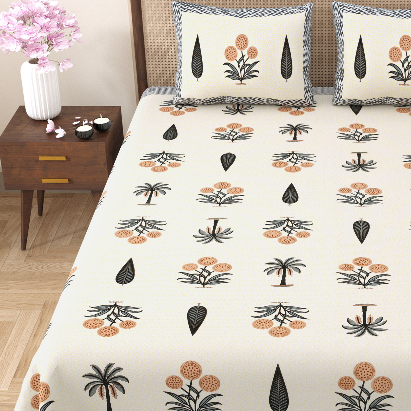 Gulmohar Tropical Harmony Pure Cotton Double Bedsheet with 2 Pillow Covers