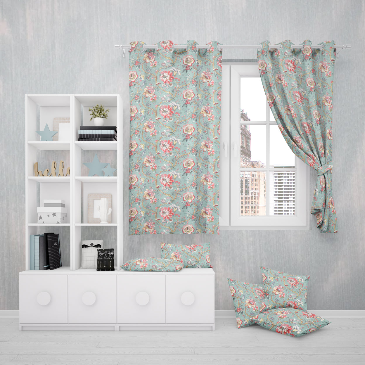 AZURE PETALS ANOKHI HOME WINDOW CURTAIN 5 feet Long x 3.75 Width