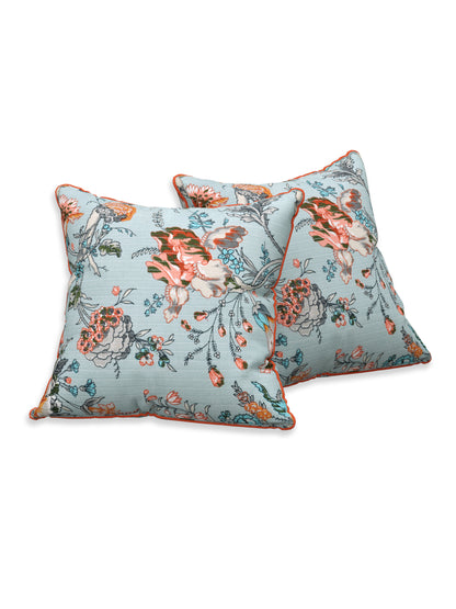 Coral Sky Anokhi Cotton Cushion Covers - 16x16 Inches