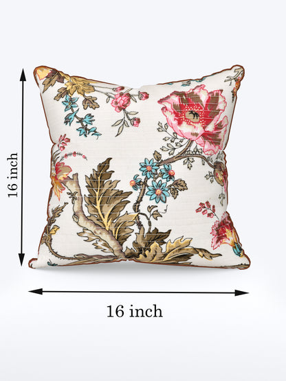Ornate Blossom Anokhi Cotton Cushion Covers - 16x16 Inches