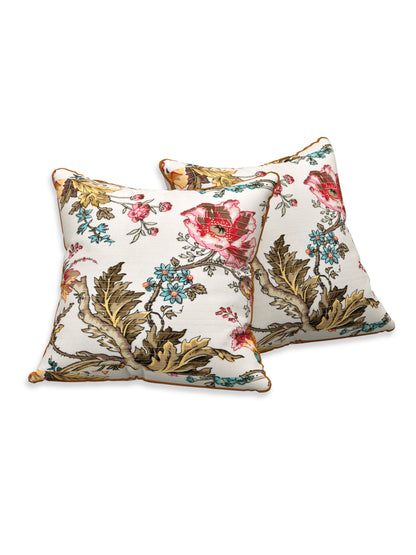 Ornate Blossom Anokhi Cotton Cushion Covers - 16x16 Inches